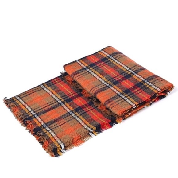 Pumpkin Spice Plaid Ultra Plush Blanket Scarf - Picture 6 of 7
